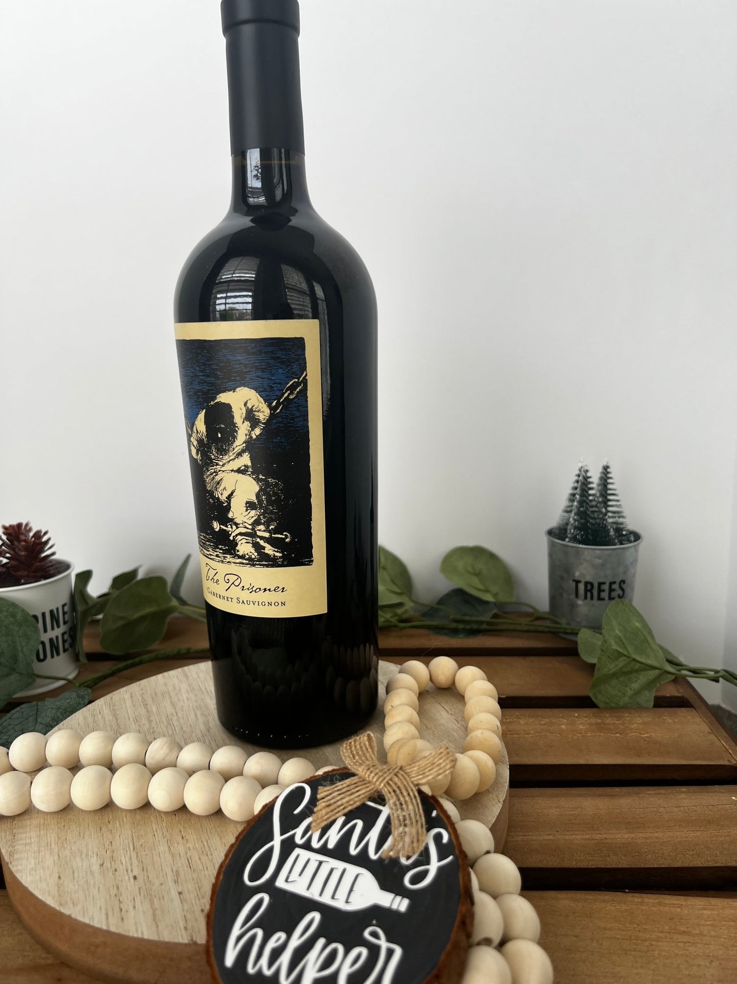 Wine Bottle Gift Hang Tag with Wood Bead - Santa's Little Helper - ChambrayandSandCustomGifts