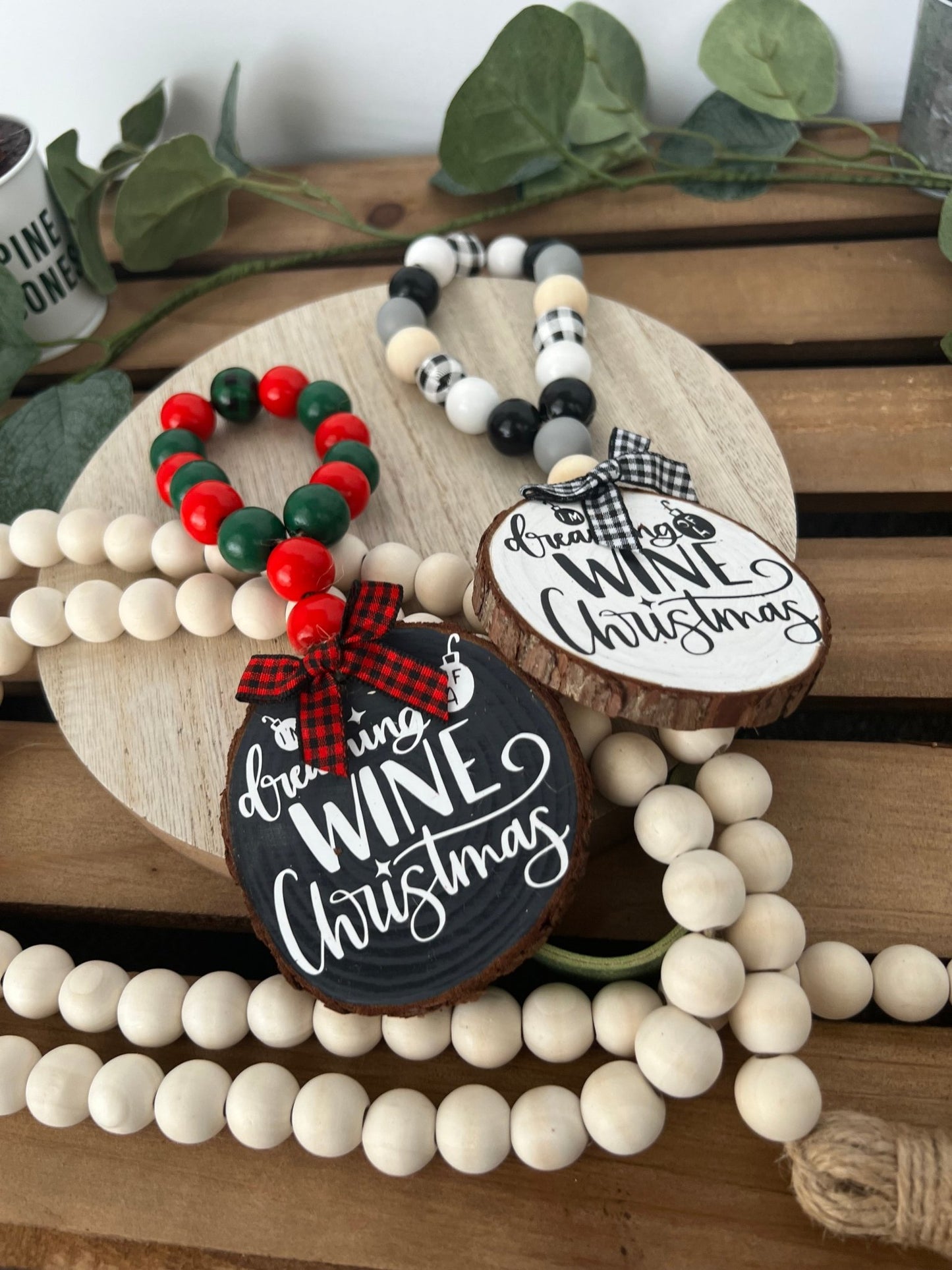 Wine Bottle Hang Tag with Wood Bead Dreaming of a Wine Christmas - ChambrayandSandCustomGifts