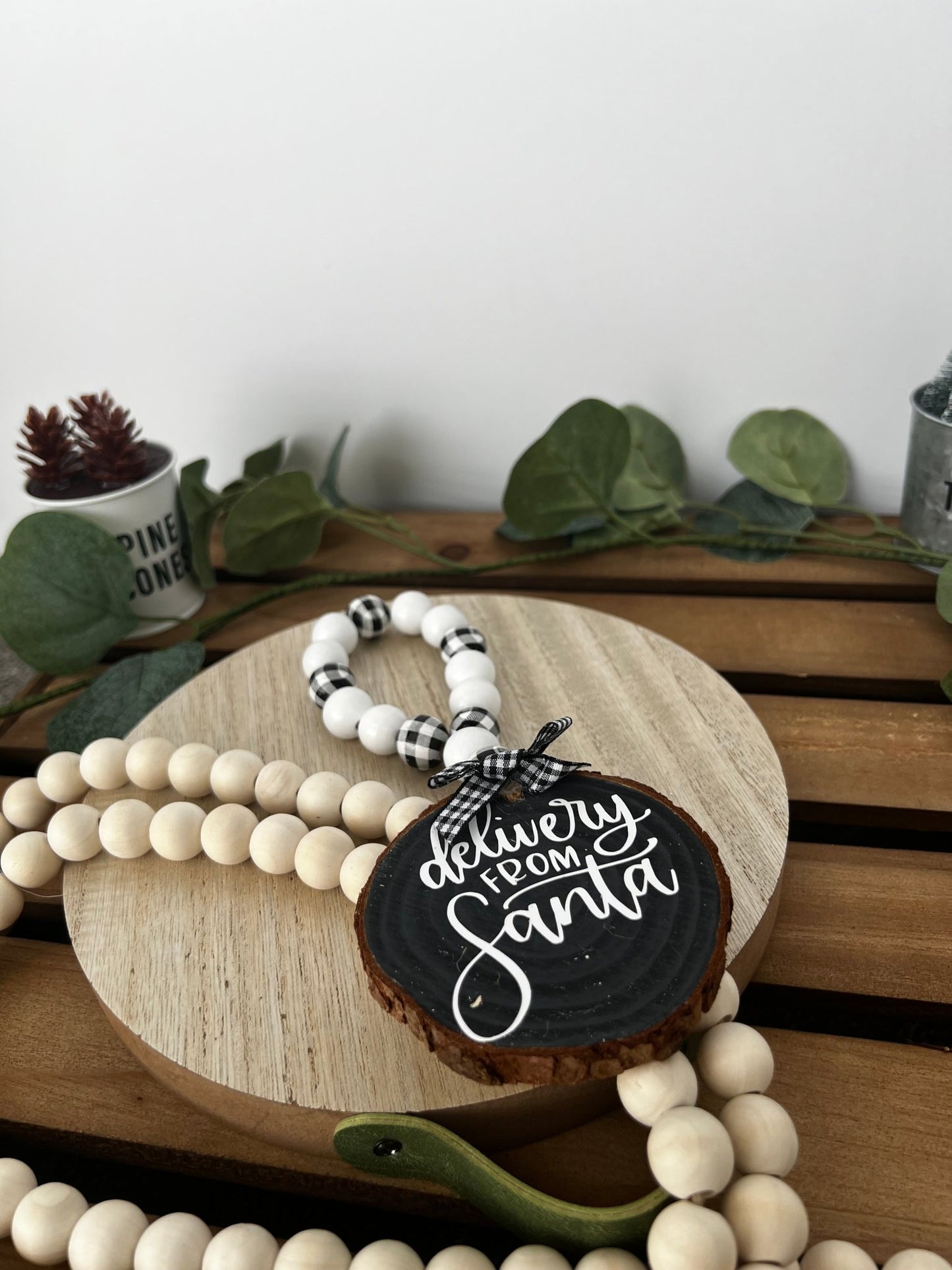 Wine Bottle Hang Tag with Wood Bead - Santa Detail - ChambrayandSandCustomGifts