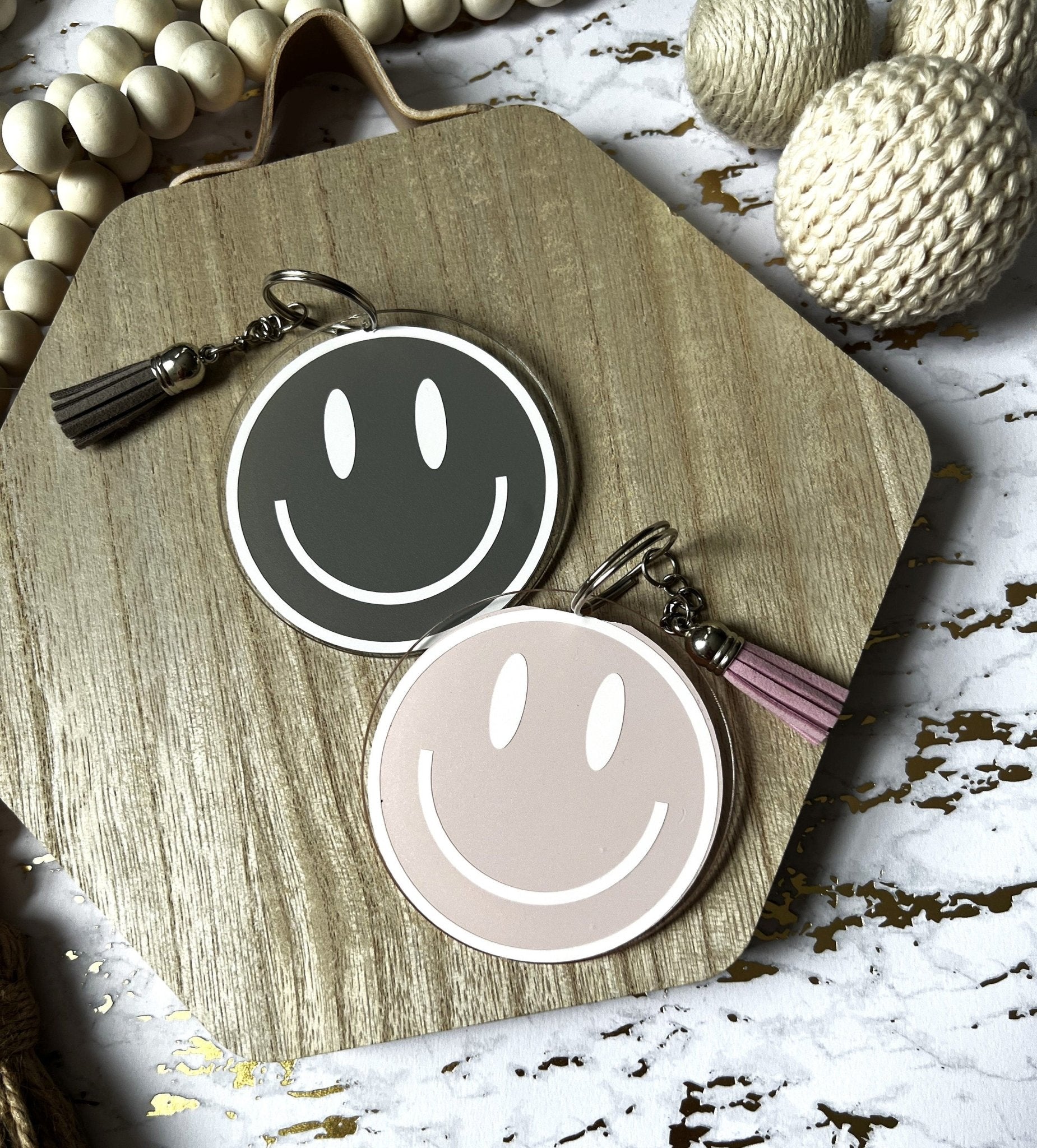 Acrylic Smiley Keychain | Backpack Acrylic Smiley Tag| 3 inch round smiley keychain - ChambrayandSandCustomGifts
