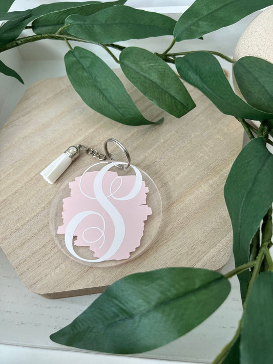 Personalized acrylic keychain with pastel brush stroke - ChambrayandSandCustomGifts