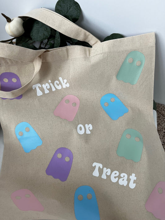 Halloween Ghost Trick or Treat Reusable Tote Bag - ChambrayandSandCustomGifts