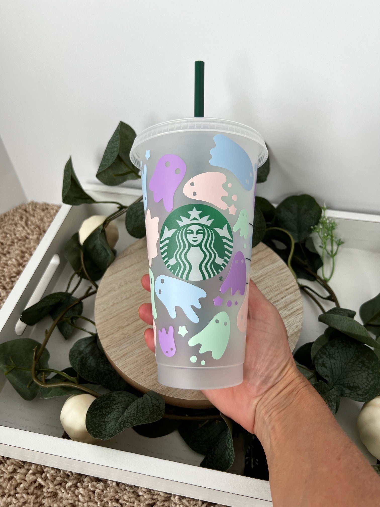 Reusable Halloween Ghost Wrap Starbucks Cup 24oz - ChambrayandSandCustomGifts