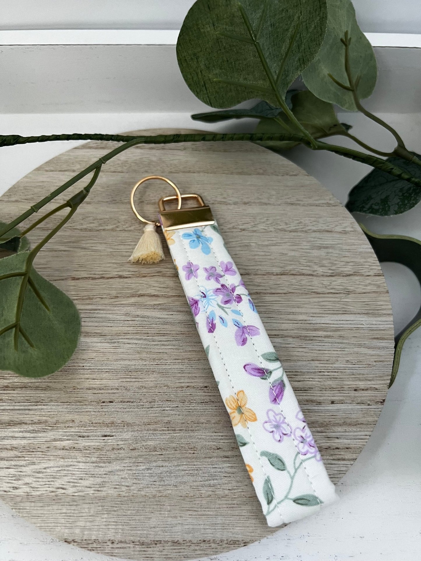 Handmade 6" Quilted Key Fob Wristlet in Cotton Fabric - ChambrayandSandCustomGifts