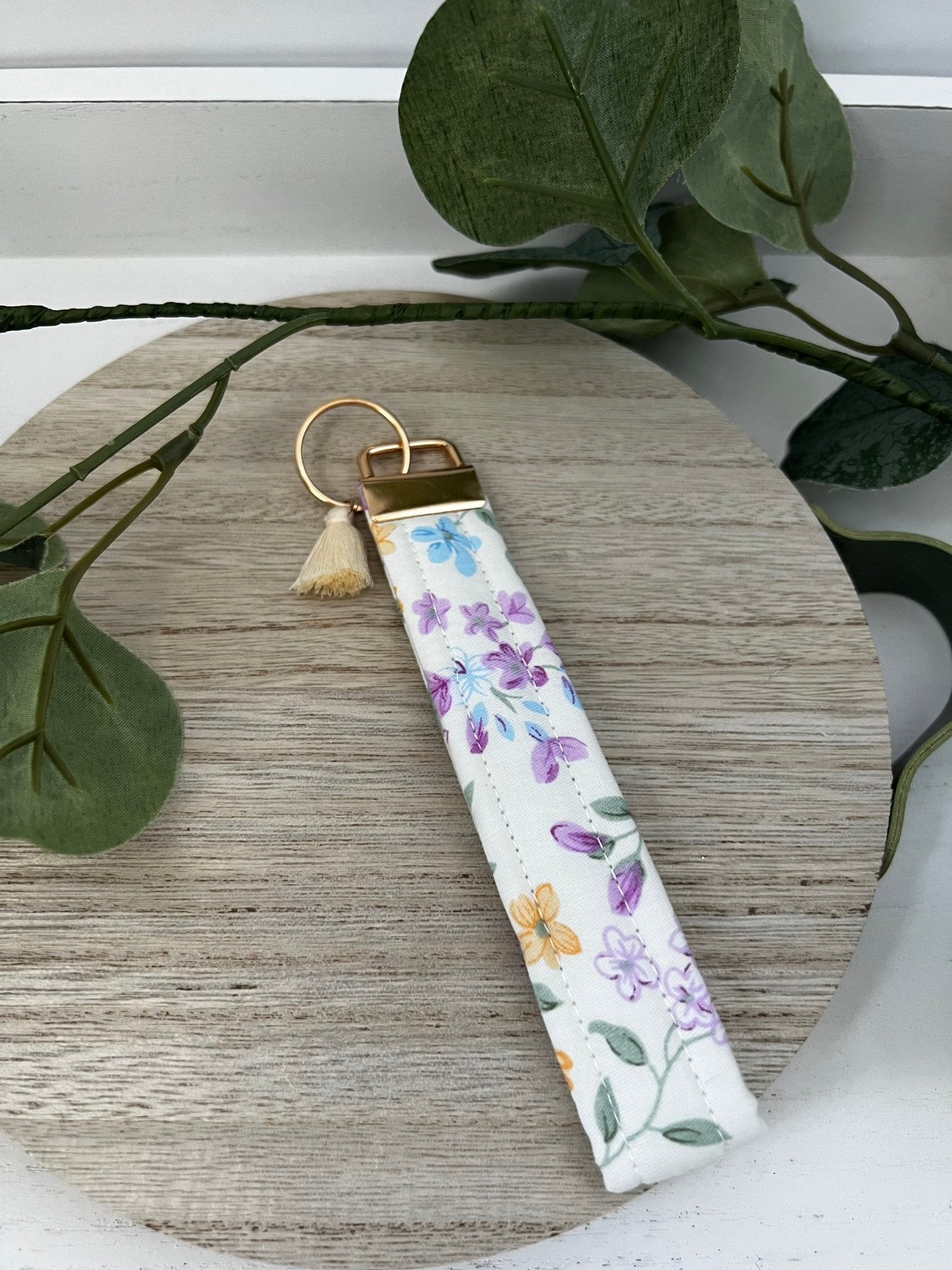 Handmade 6" Quilted Key Fob Wristlet in Cotton Fabric - ChambrayandSandCustomGifts