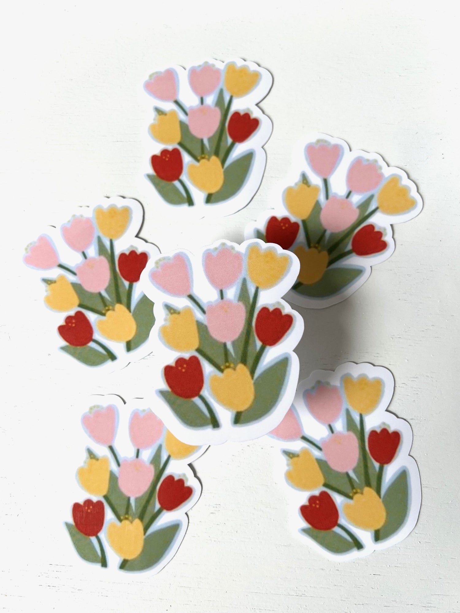 Original Design Multicolor Tulip Bouquet Water Resistant Sticker - ChambrayandSandCustomGifts