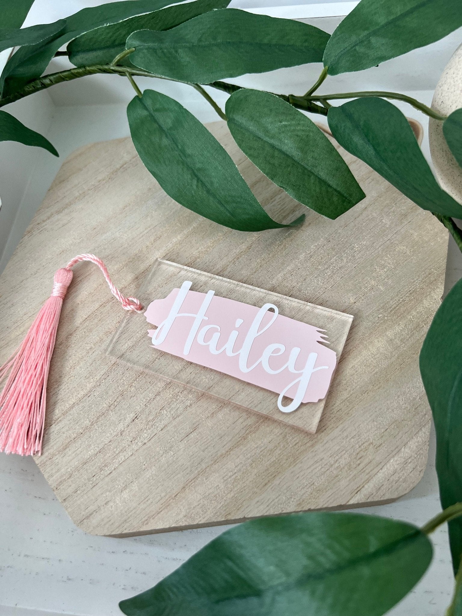 Personalized acrylic gift tag with paintbrush stroke in pastel colors -ChambrayandSandCustomGifts