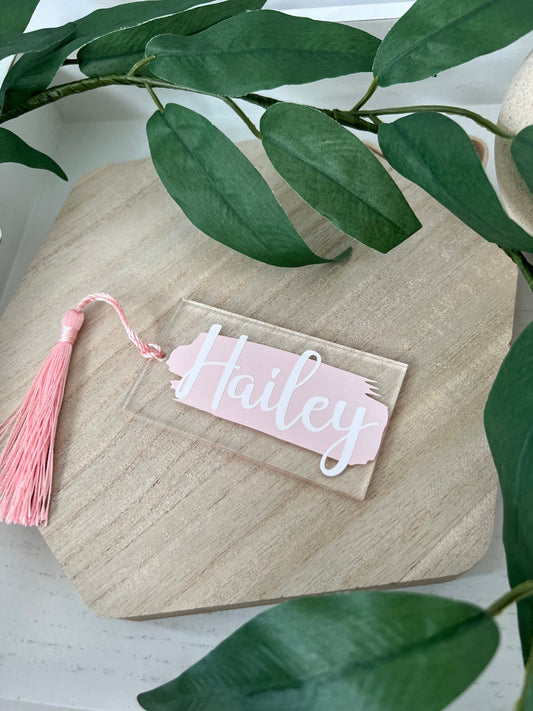 Personalized acrylic gift tag with paintbrush stroke in pastel colors -ChambrayandSandCustomGifts