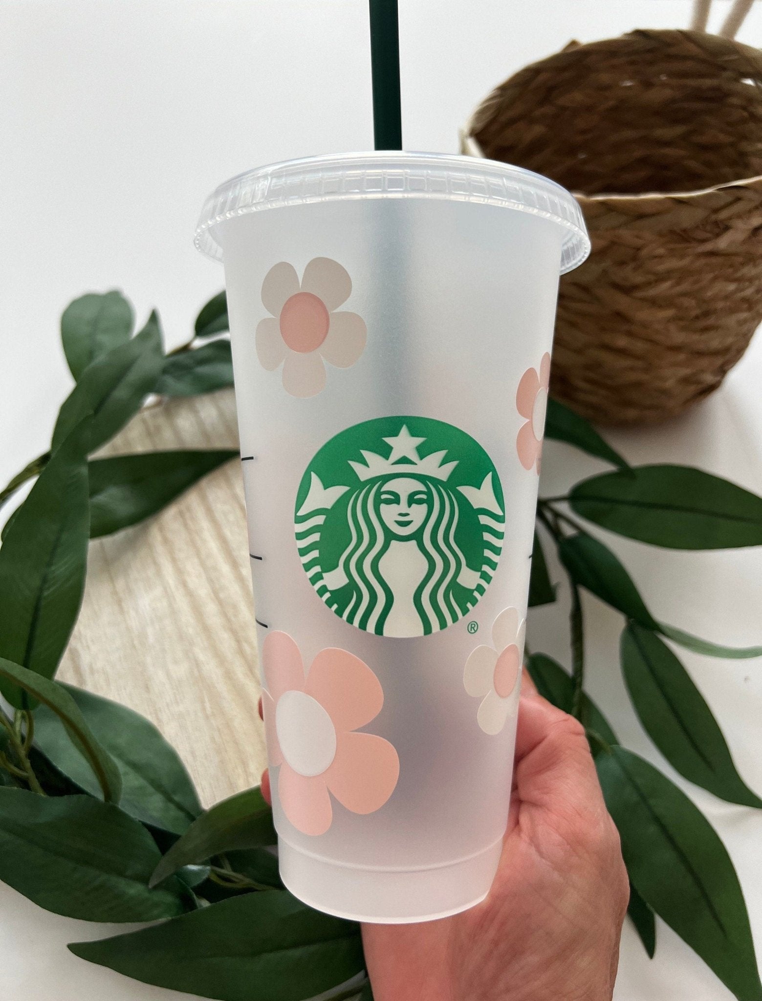 Pink Retro Daisy Starbucks Cup Personalized Starbucks Cold 