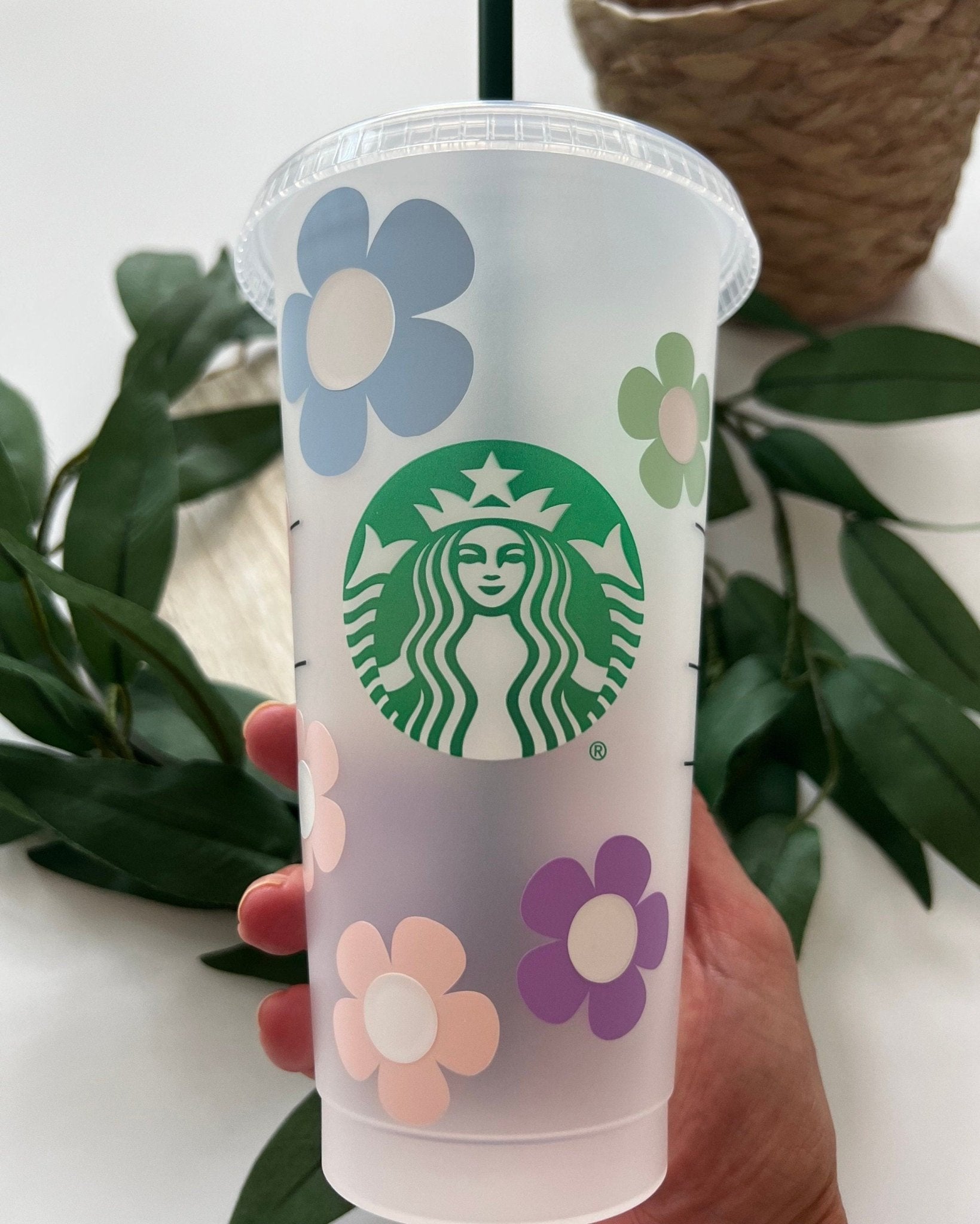 Pink Daisy Flower Starbucks Cup Personalized Starbucks Cold 
