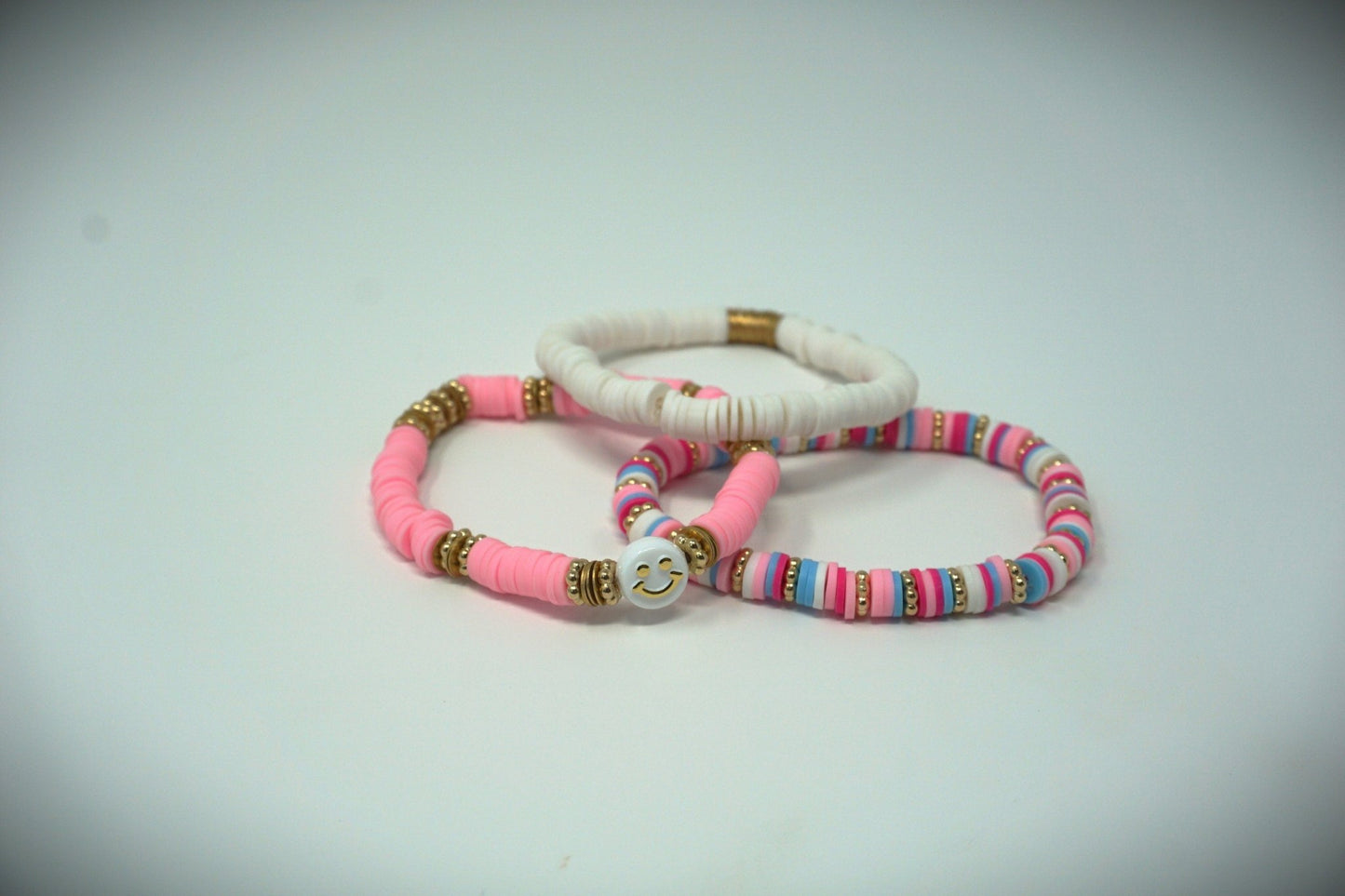 Stack Bracelet Set | The Pink Smiley Collection | Handmade Heishi Bracelet Stack - ChambrayandSandCustomGifts