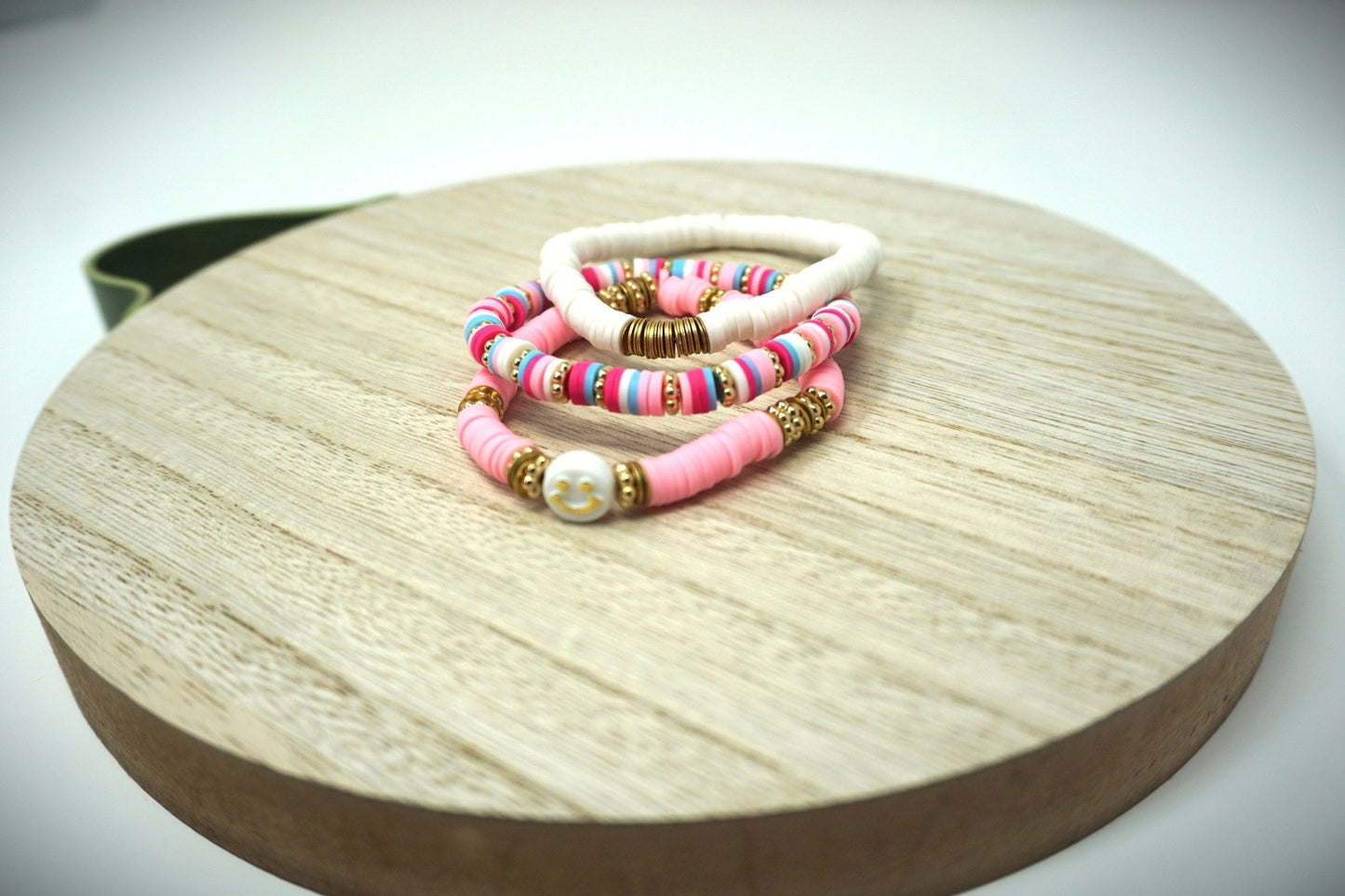 Stack Bracelet Set | The Pink Smiley Collection | Handmade Heishi Bracelet Stack - ChambrayandSandCustomGifts