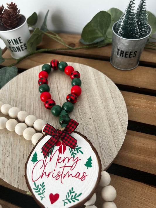 Wine Bottle Gift Hang Tag with Wood Bead - Merry Christmas - ChambrayandSandCustomGifts